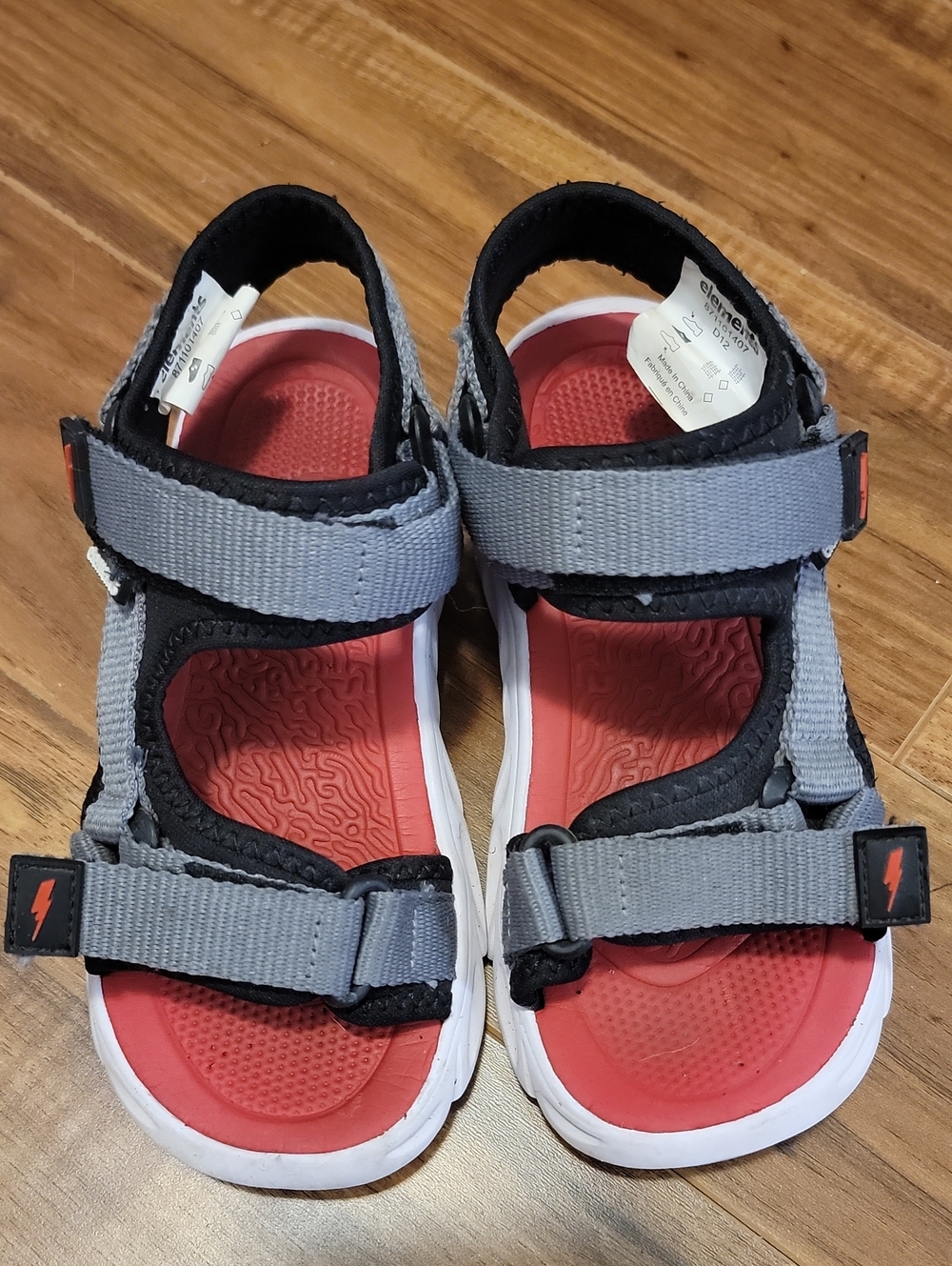 Element Kids Grey Strap Sandals with Red Footbed